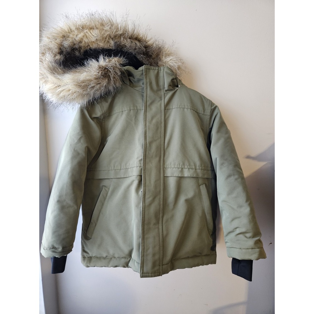 Kids Miles The Label Winter Parka Coat‎ 5Y Olive Faux Fur Hood Fleece Lined